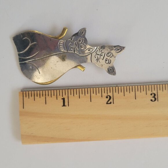 Vintage Brass SterlingTwo Cats Silver & Gold-Tone Brooch Pin Jewelry Accessory - Picture 8 of 8